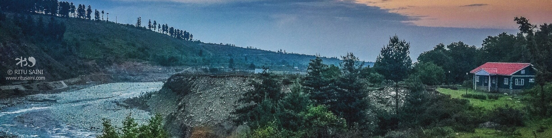 J&K tourism bungalow by the river at Aharbal in Kashmir near Shopian.