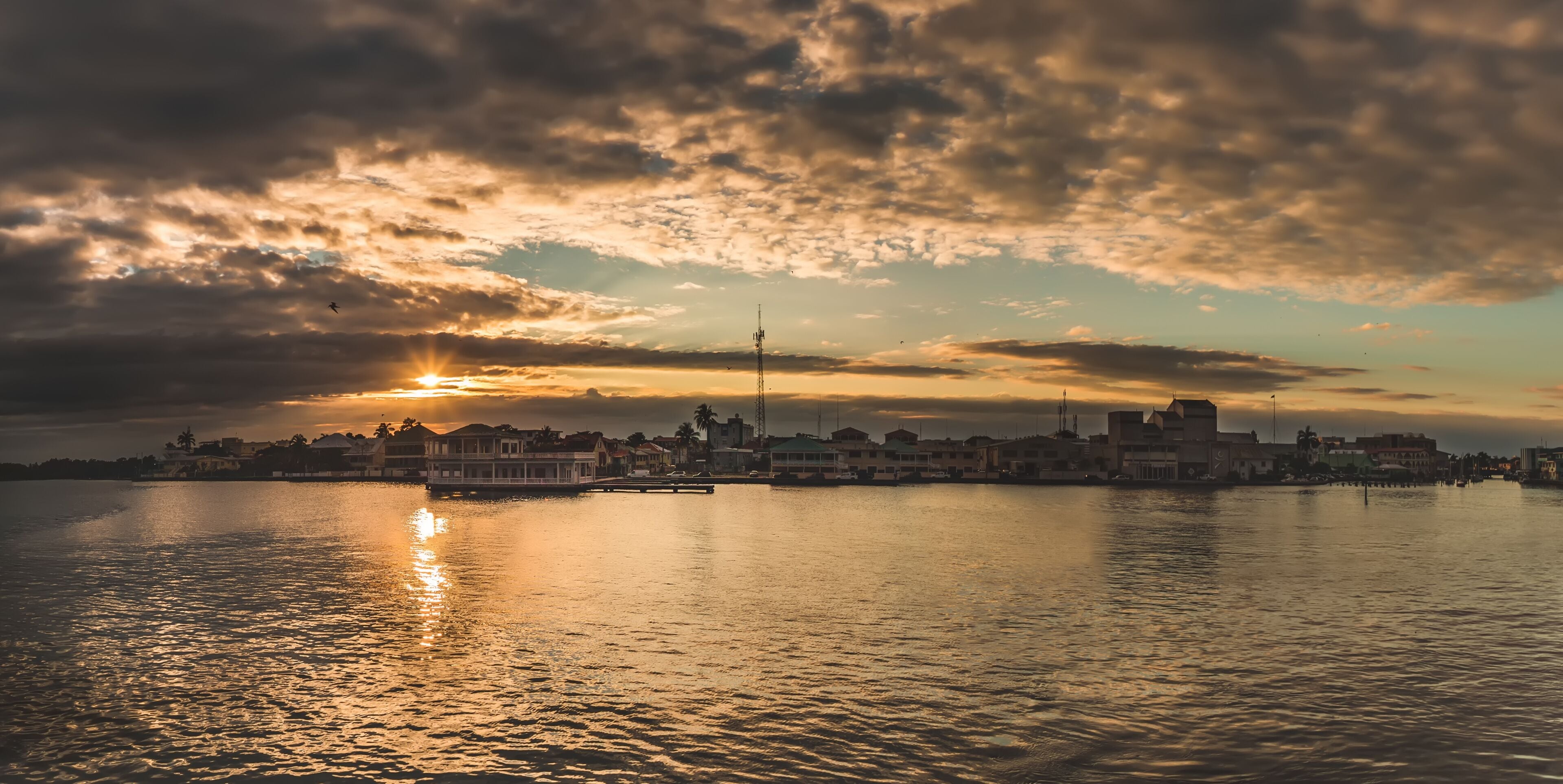 Beautiful panoramic view of Belize city at sunset