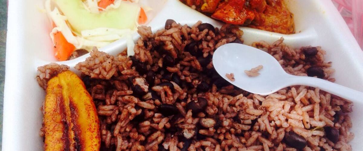 Typical belizean meal. Rice n' beans and stewed chicken. I think this was a about $1.50 on a side street. #delicious