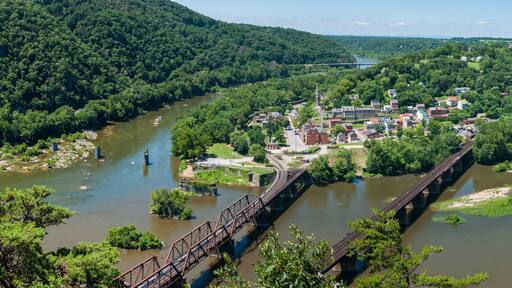 Wide Panorama Overlooking Harpers Ferry, West Virginia from Maryland Heights