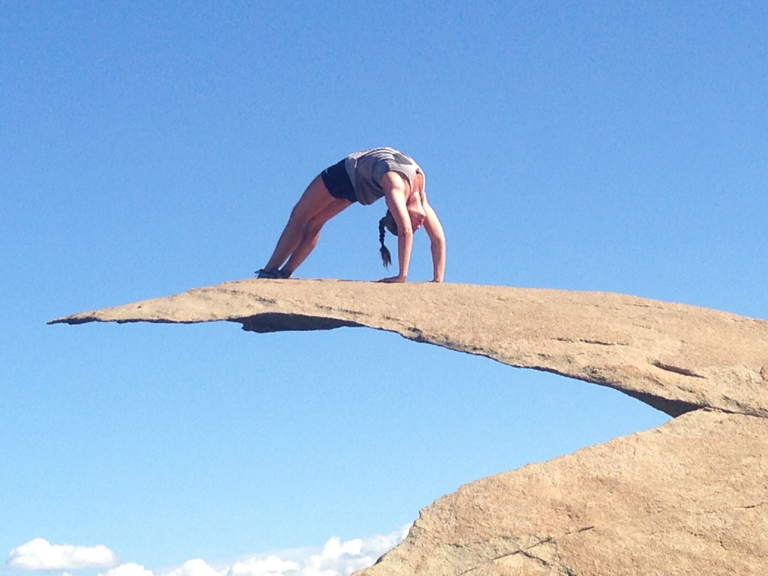 Potato chip rock at the top of Mount Woodson.  7-8 mile round trip hike depending on which route you take (you can go around the left side of the lake to add another mile or so).