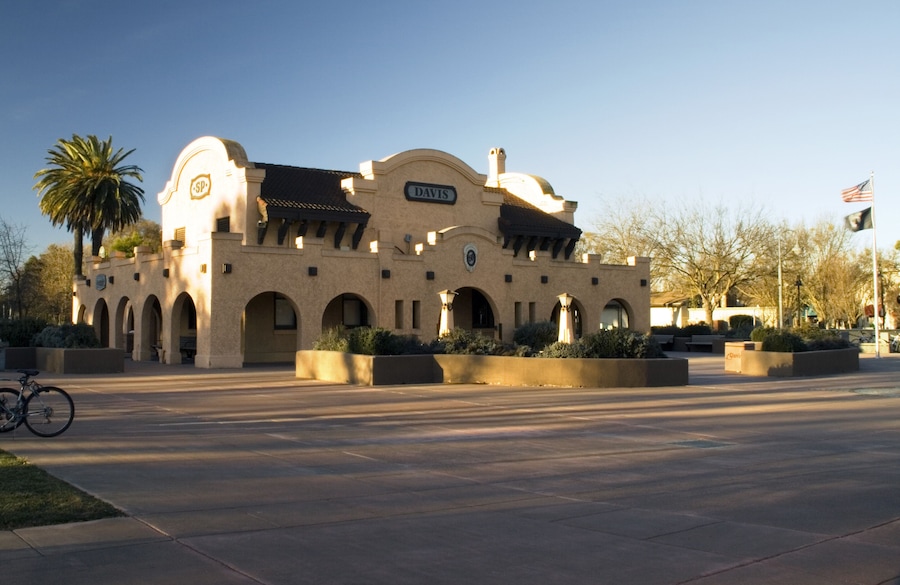 Train depot in Davis California at dawn