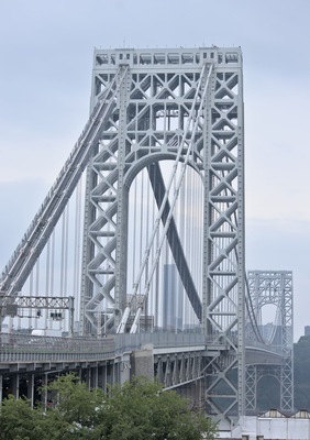 george washington bridge detail in washington heights, new york city (upper manhattan)