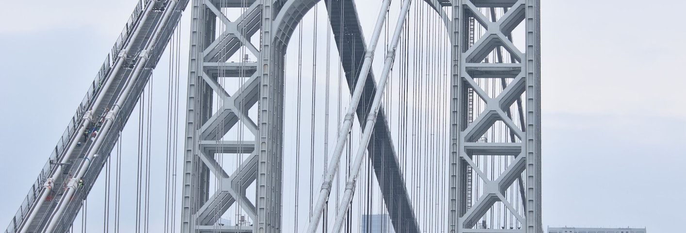 george washington bridge detail in washington heights, new york city (upper manhattan)