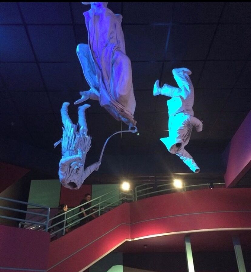 Visit the theatre lobby to see these whimsical/creepy figures hanging from the ceiling!