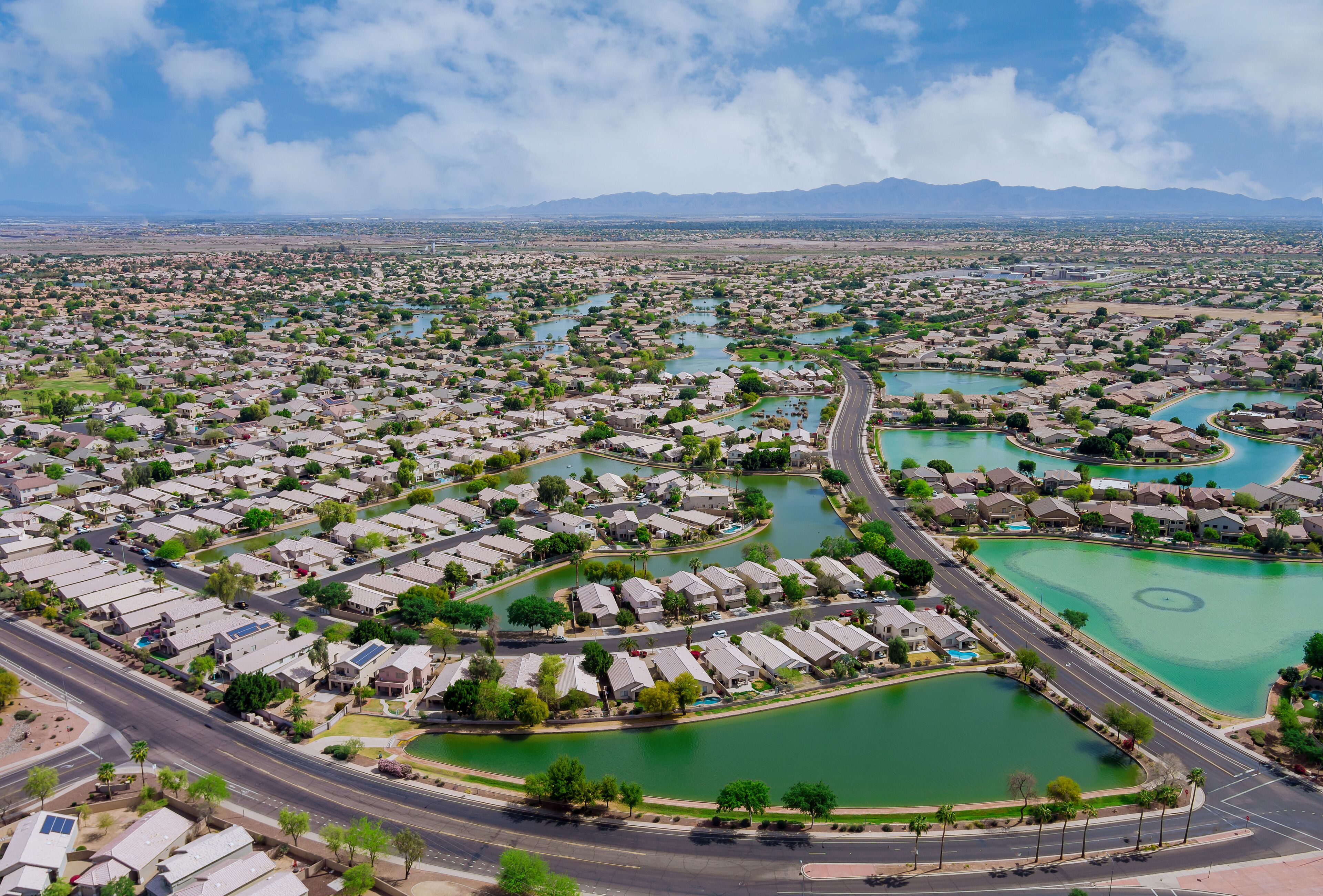 Overlooking view of a small town a Avondale in the desert of Arizona