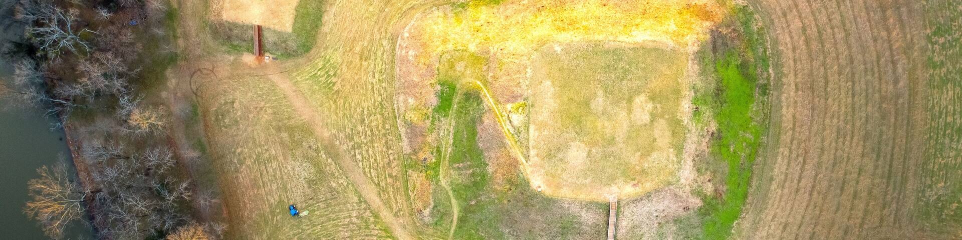 Aerial view of Etowah Indian Mounds Historic Site in Cartersville Georgia