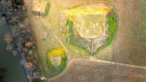 Aerial view of Etowah Indian Mounds Historic Site in Cartersville Georgia