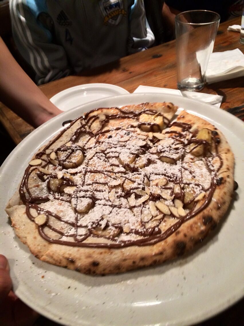 Terrific family vibe and friendly service at this real Italian-style pizza cafe.  Pictures here is the Nutella dessert pizza, several of which were devoured by our U14 boys soccer team following the Vegas cup tournament.  