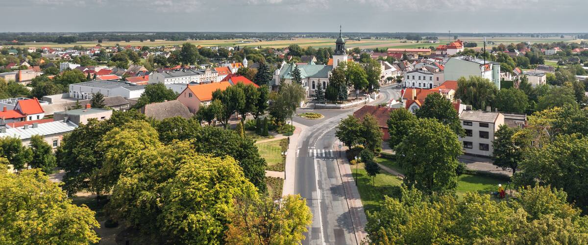 Summer skyline cityscape of Witkowo, Gniezno County, Wielkopolska, Poland. Panoramic view