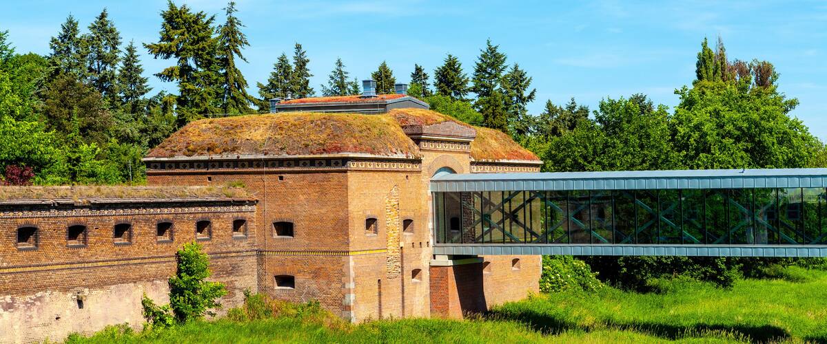 Cathedral Sluice building as part of XIX Prussian stronghold on historic Ostrow Tumski island at Cybina river in Poznan, Poland