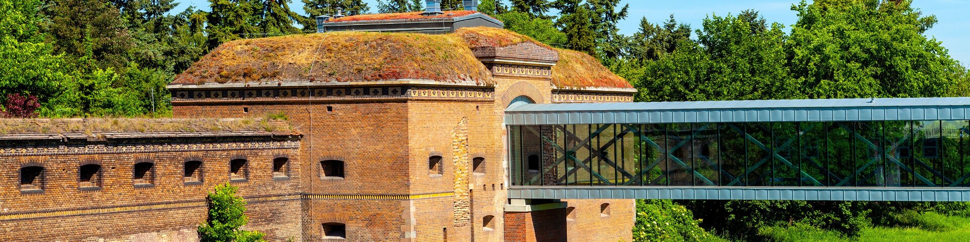 Cathedral Sluice building as part of XIX Prussian stronghold on historic Ostrow Tumski island at Cybina river in Poznan, Poland