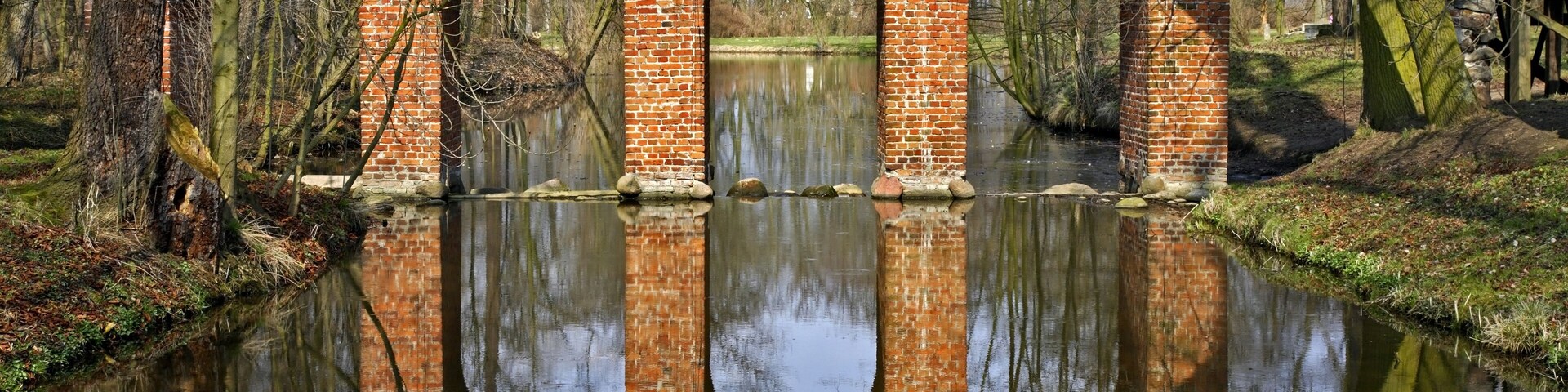Ruins of Aqueduct in Arkadia park. Lowicz county. Poland