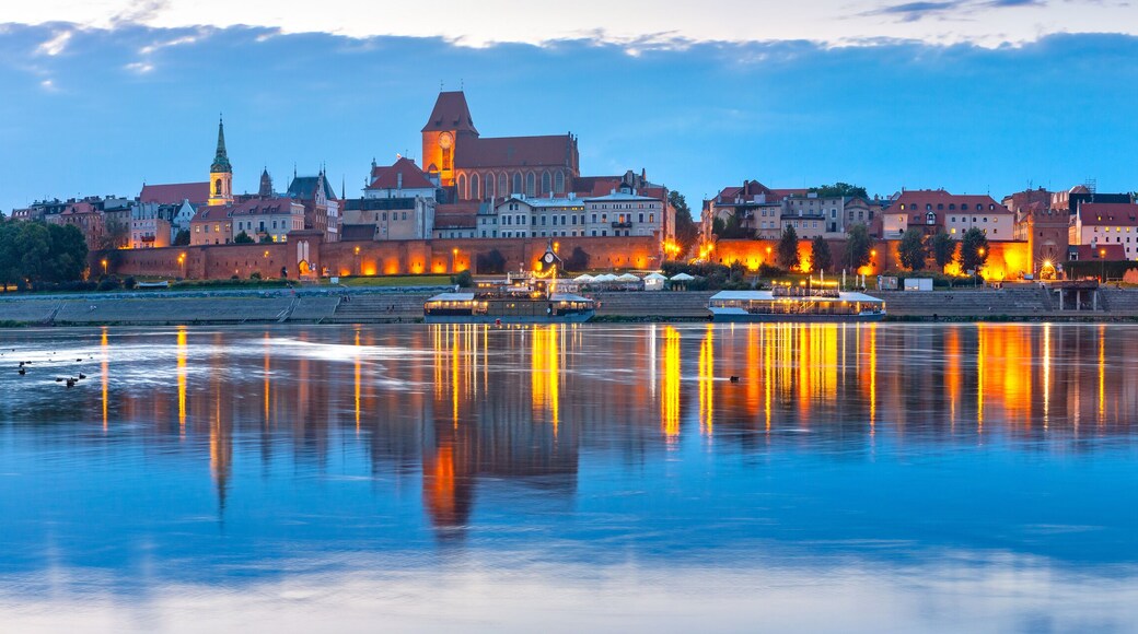 Evening panorama of Old Town of Torun seen from the Vistula, Poland