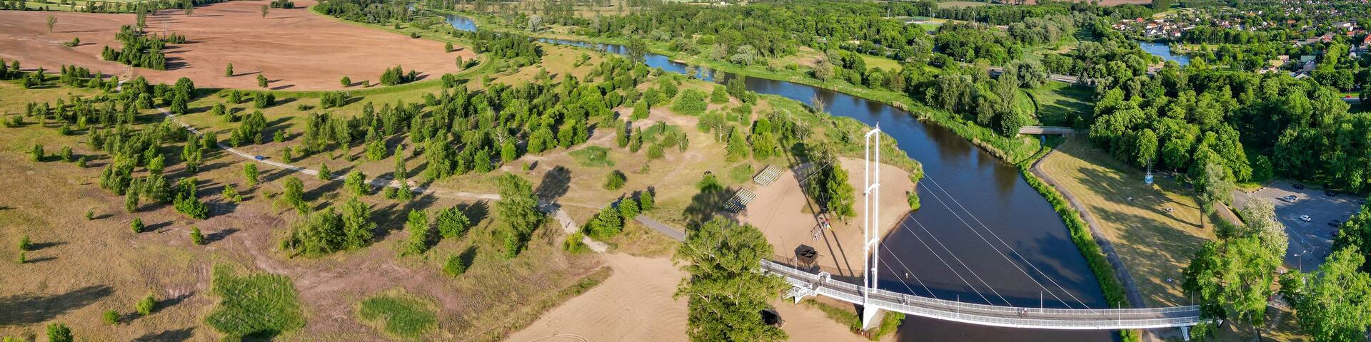 View at the bridge at Warta river in Sieradz city in Poland
