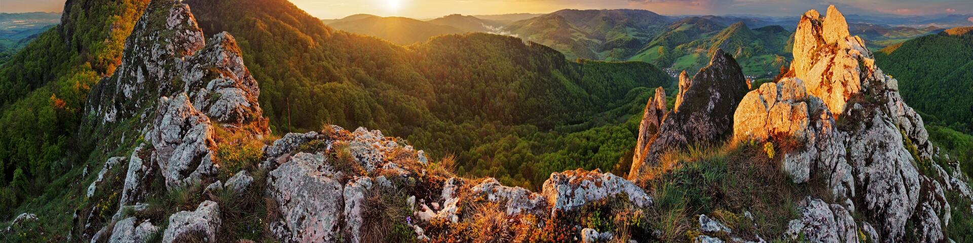 Panorama mountain landscape at sunset, Slovakia, Vrsatec