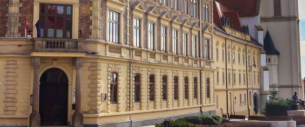 Gothic Franciscan parish church and high school in Main Square, Keszthely, Lake Balaton, Hungary, Europe