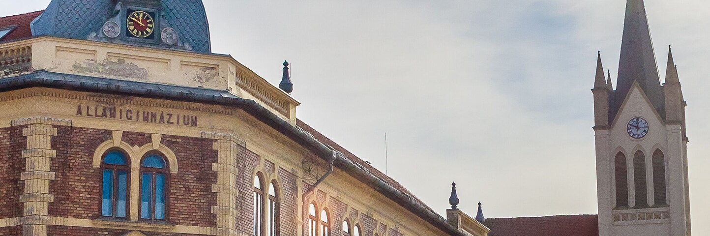 Gothic Franciscan parish church and high school in Main Square, Keszthely, Lake Balaton, Hungary, Europe