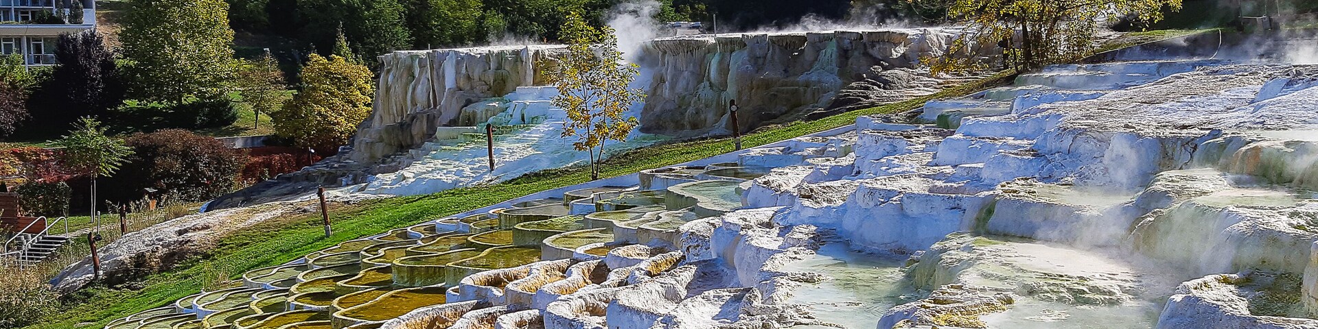 Egerszalok, salt hills Hungary. Thermal water. Thermal water pools in Egerszalok
