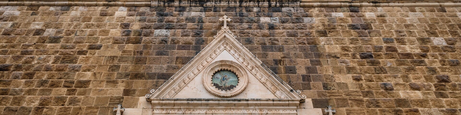 Facade of St Michael church in the valley of Qozhaya, Lebanon