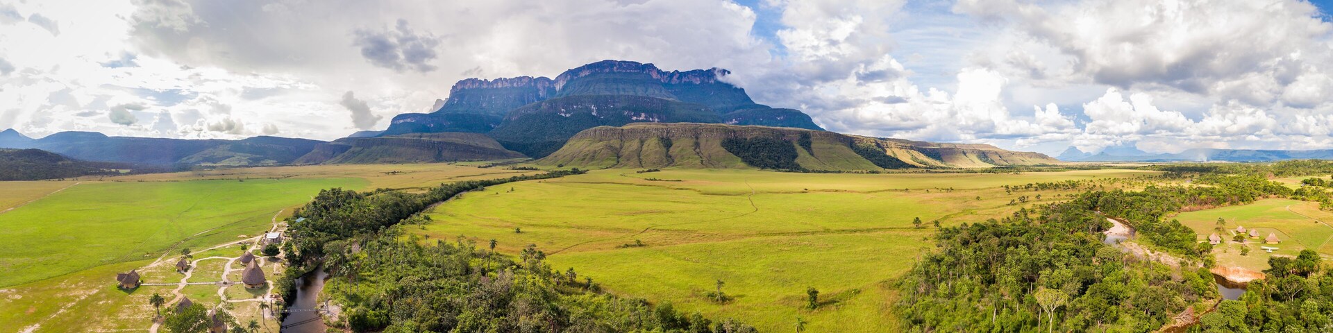 Auyan Tepui panoramic view from Uruyen indigeous camp. Bolivar State, Venezuela