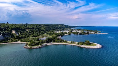 Aerial view of Scarborough Bluffs in the Scarborough district of Toronto.