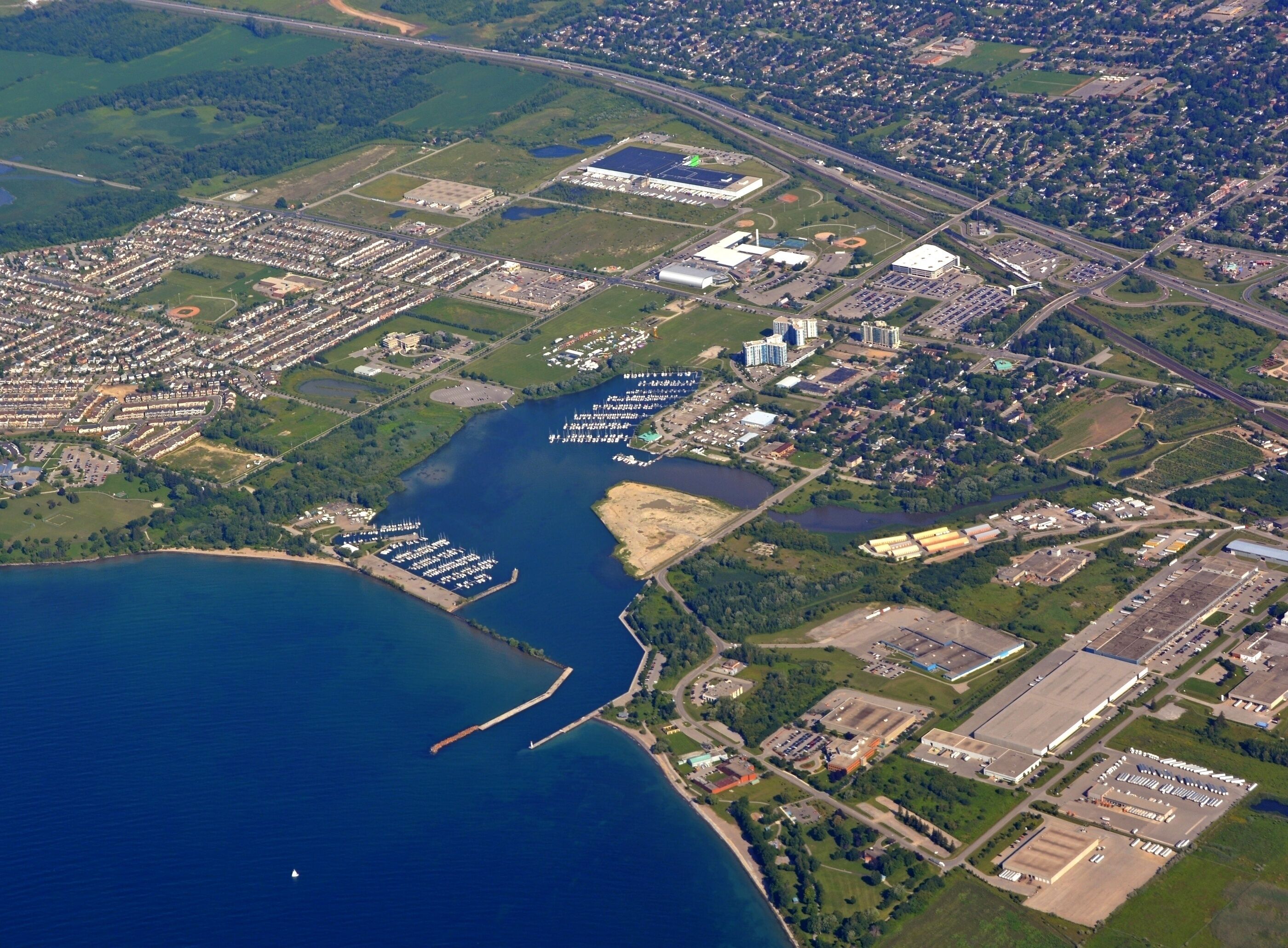 Port Whitby Marina aerial view, near Oshawa Ontario Canada