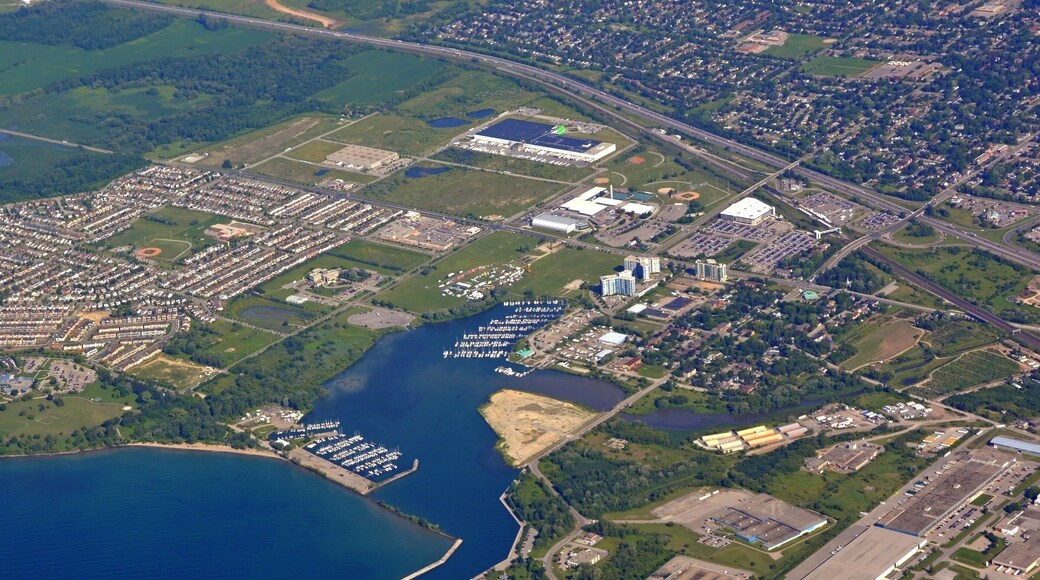 Port Whitby Marina aerial view, near Oshawa Ontario Canada