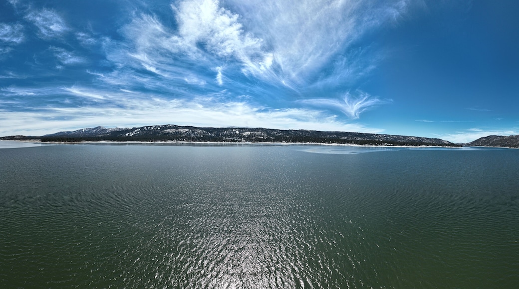 Aerial view of Big Bear Lake during winter season, San Bernardino National Forest, California, USA