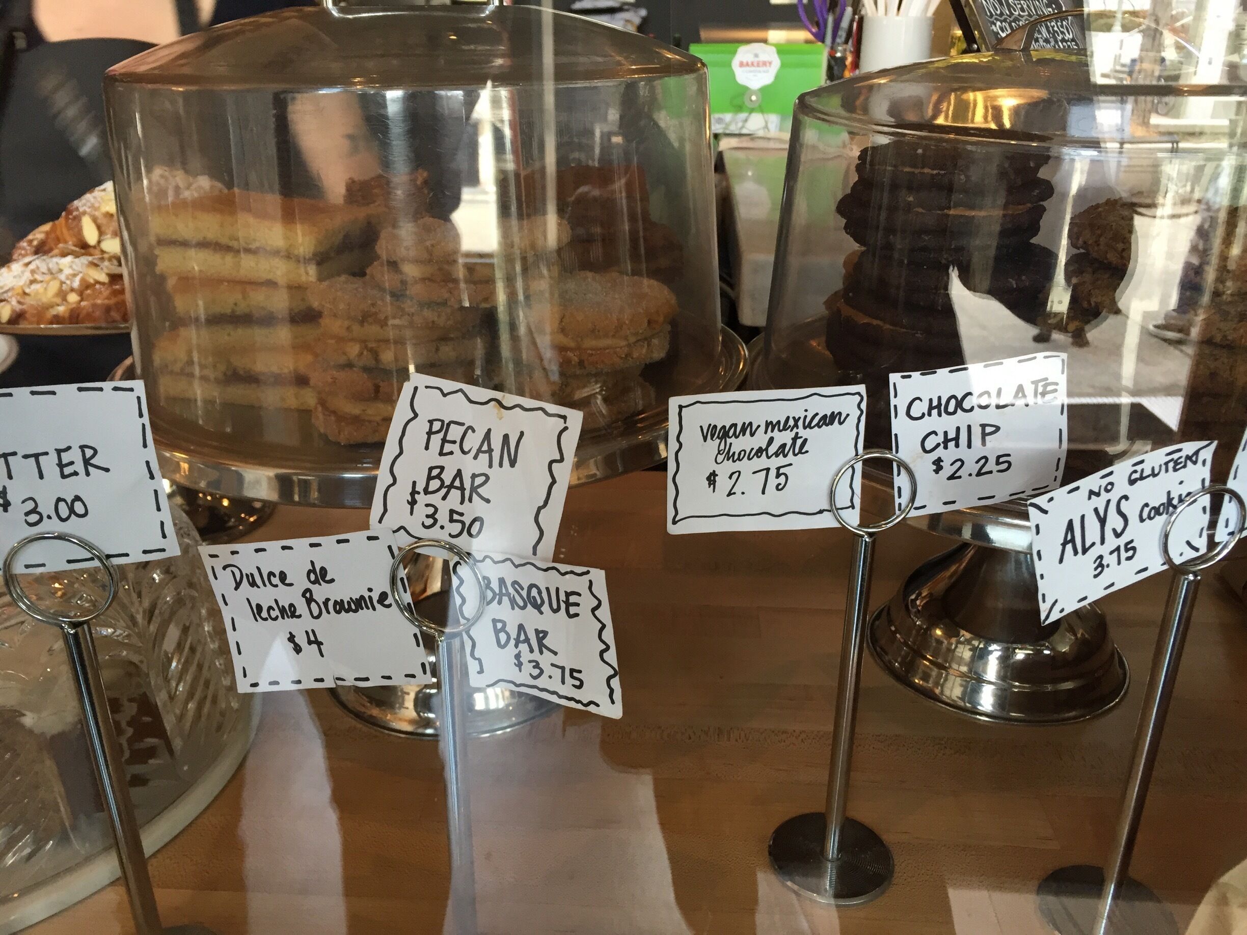 Delicious treats and coffee. Try the peanut butter cookie sandwich.