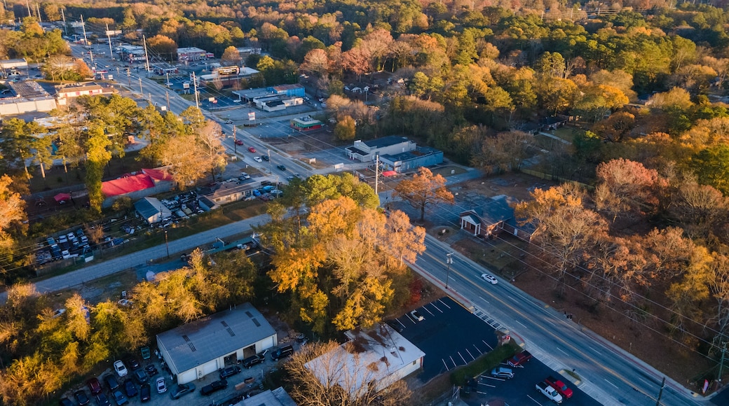 Aerial landscape of Glenwood Avenue during fall at sunset in Decatur Atlanta Georgia