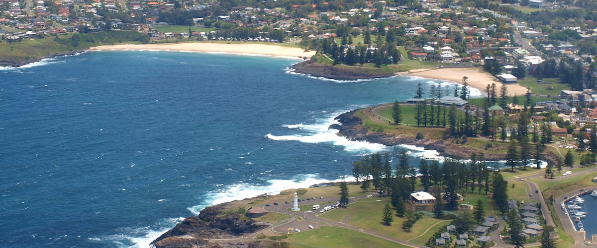 Aerial view of beaches and lighthouse at Kiama Australia