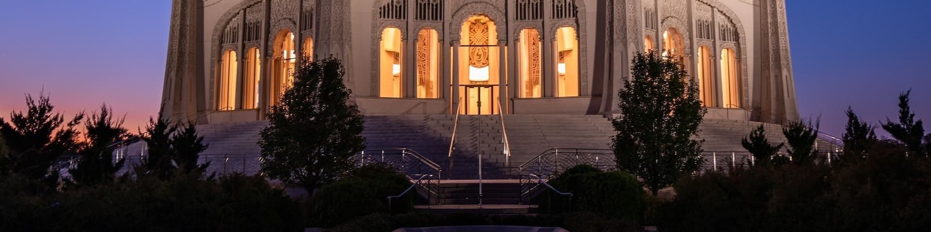Bahai House of Worship in Chicago Suburbs at Blue Hour