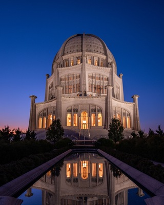 Bahai House of Worship in Chicago Suburbs at Blue Hour