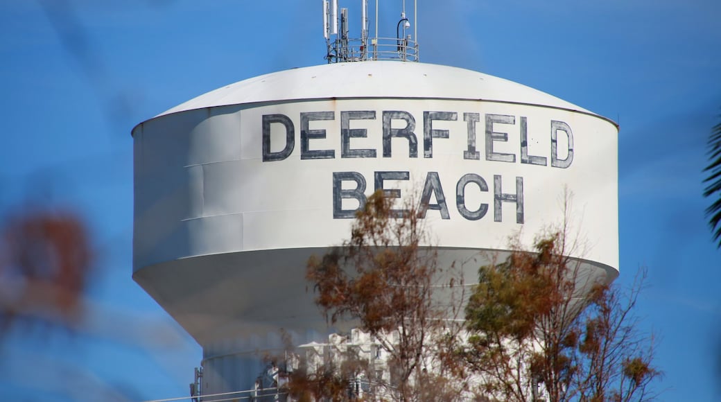 Deerfield Beach Water Tower Obscured by Out-of-Focus Branches against Clear Blue Sky in January