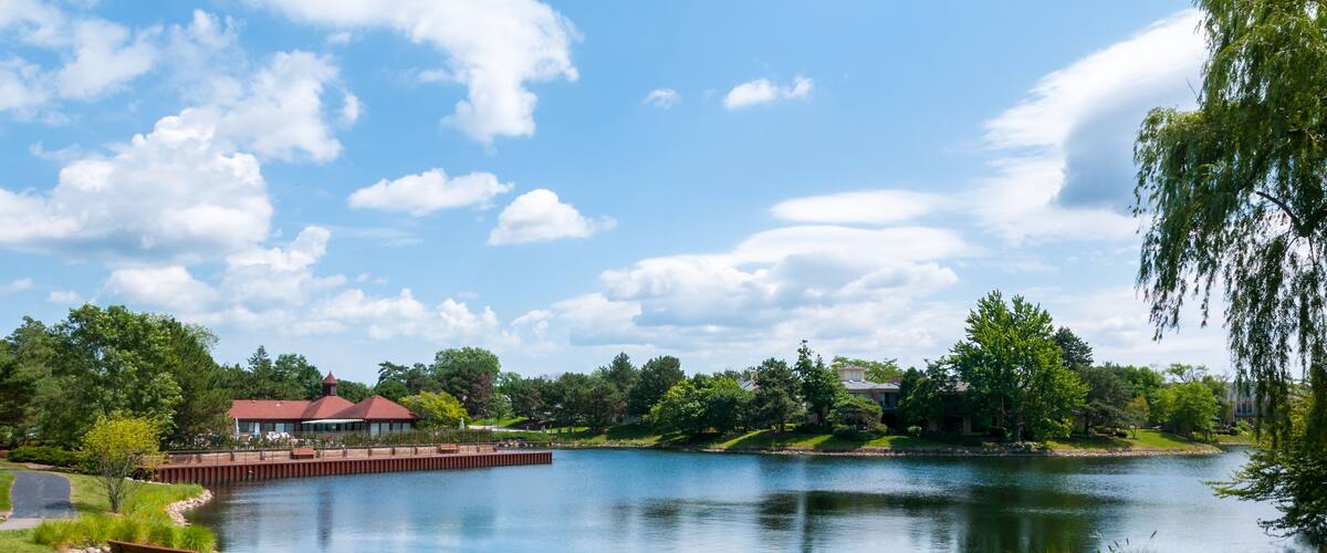 View of the lake in the subdivision of Northbrook, Illinois