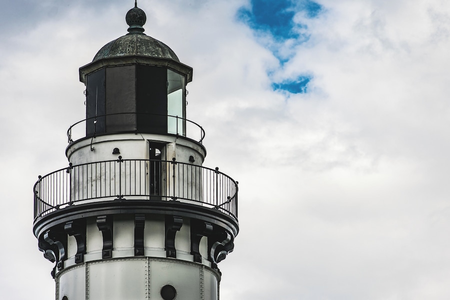 Cana Island Lighthouse looks great with some clouds and a little blue sky poking through.