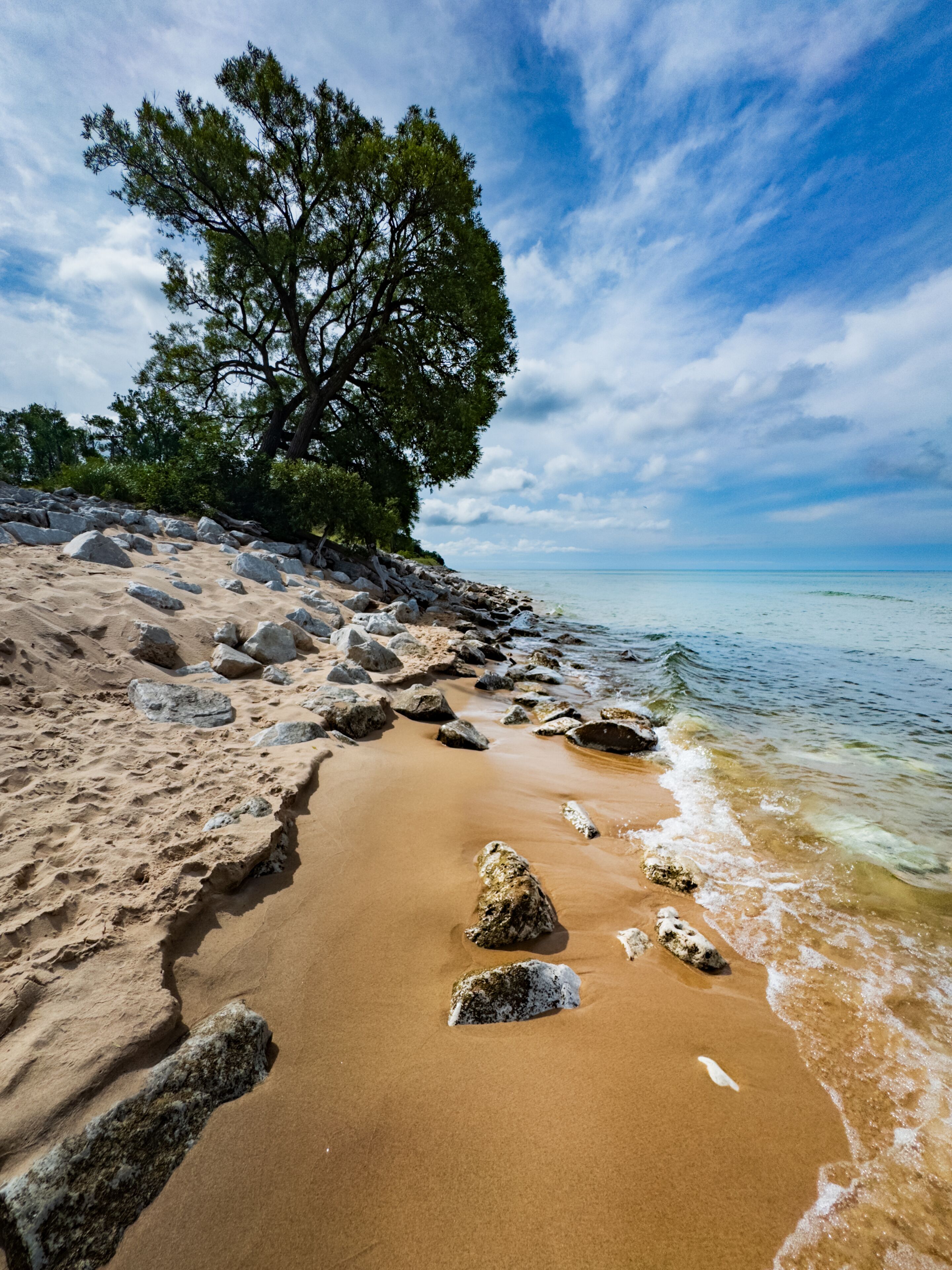 Scene along the public lakeshore of Duck Lake near Whitehall, Michigan