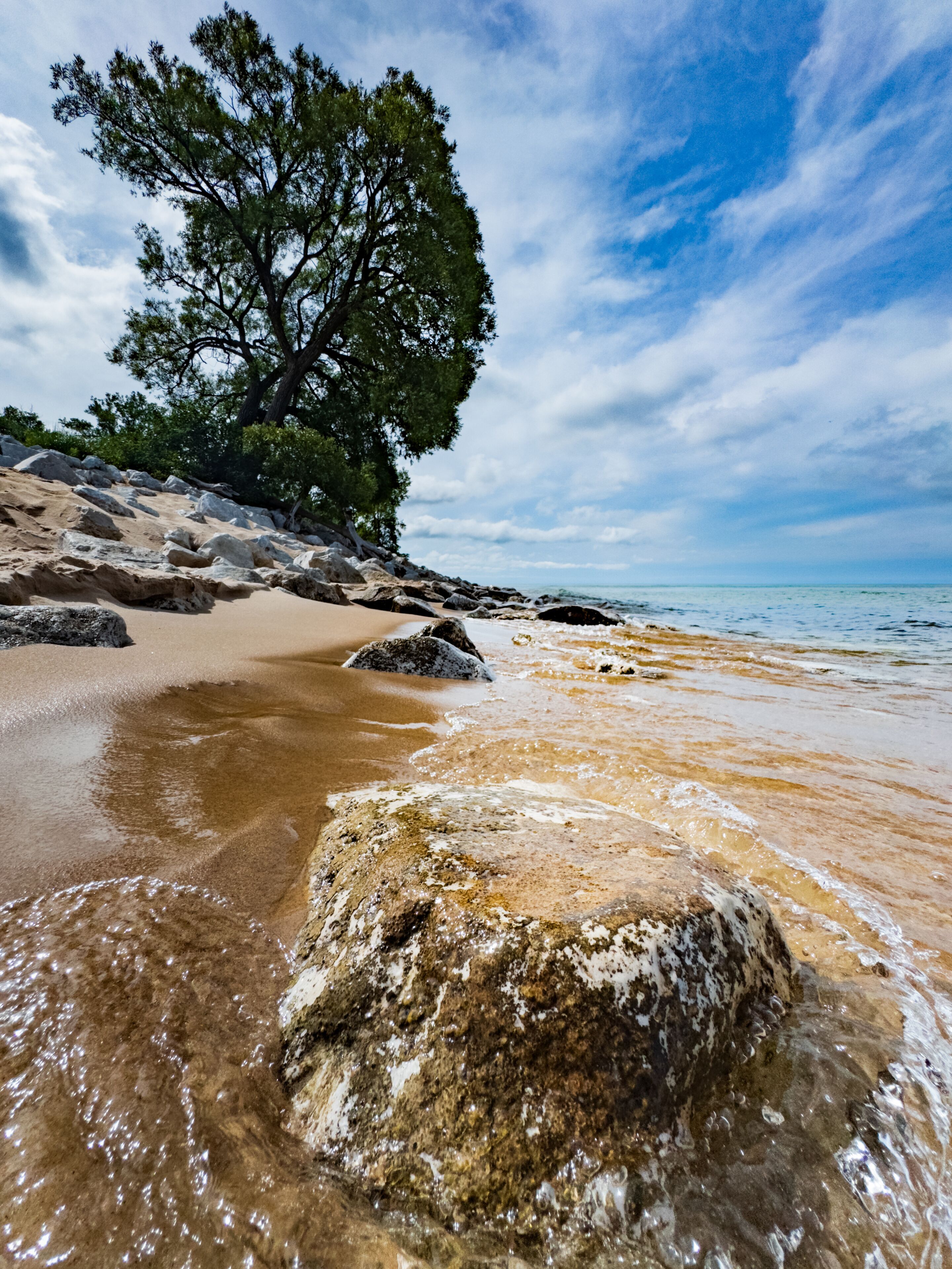 Scene along the public lakeshore of Duck Lake near Whitehall, Michigan