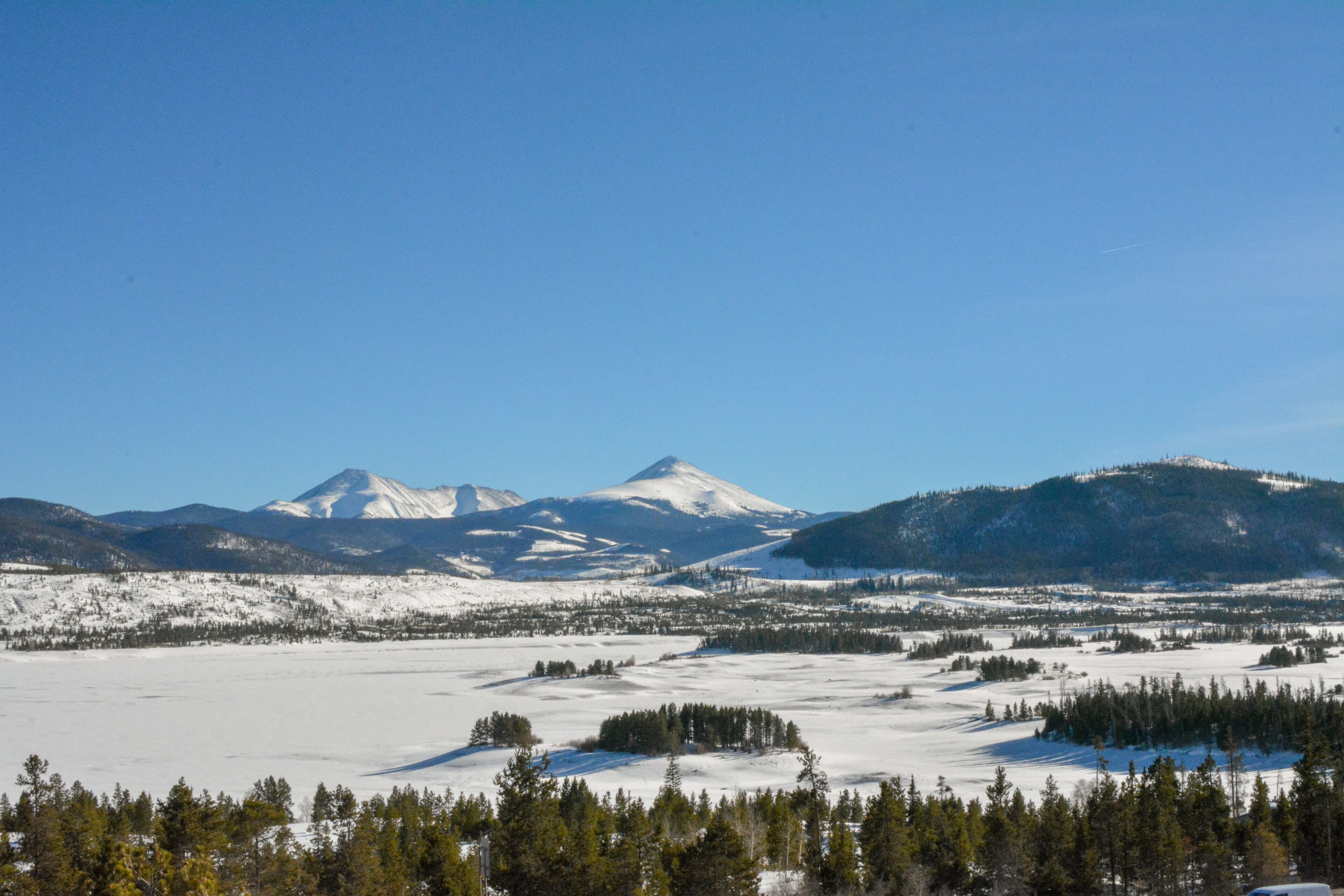 Snow covered rocky mountains in Colorado. 
