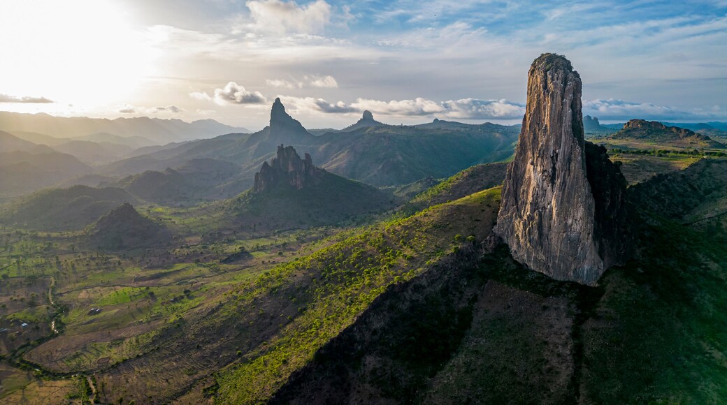 Aerial of Rhumsiki peak in the lunar landscape of Rhumsiki, Mandara mountains, Far North province, Cameroon, Africa