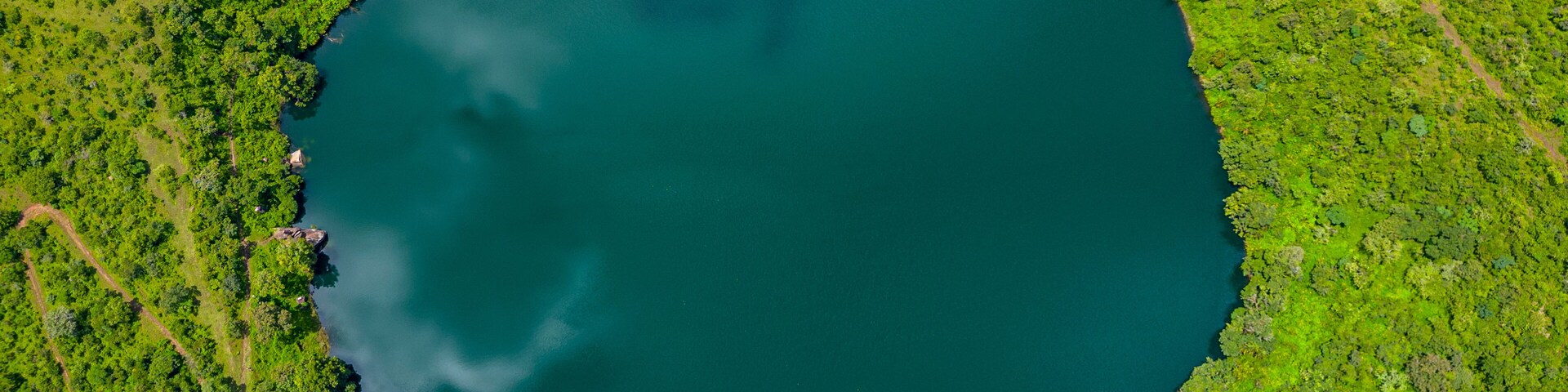 Aerial of Lake Tison, Ngaoundere, Adamawa region, Northern Cameroon, Africa