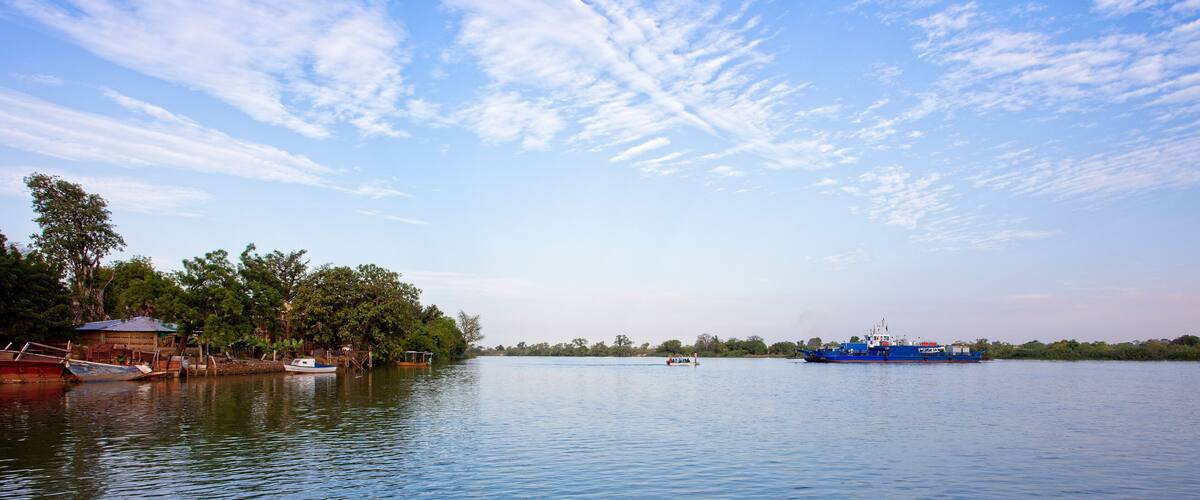 The ferry crossing the River Gambia to Georgetown, Gambia.