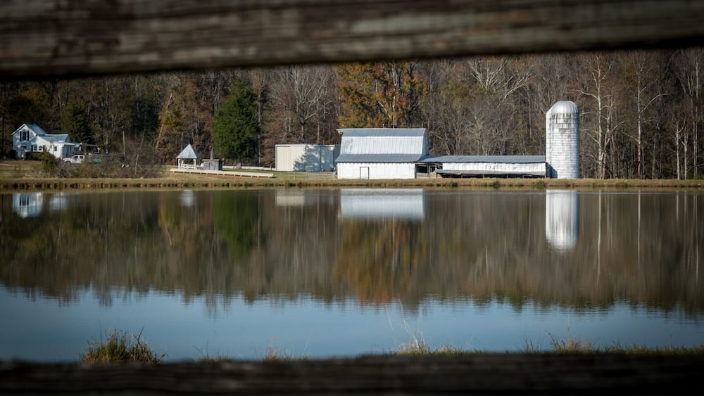 Farm buildings on a lake in North Carolina