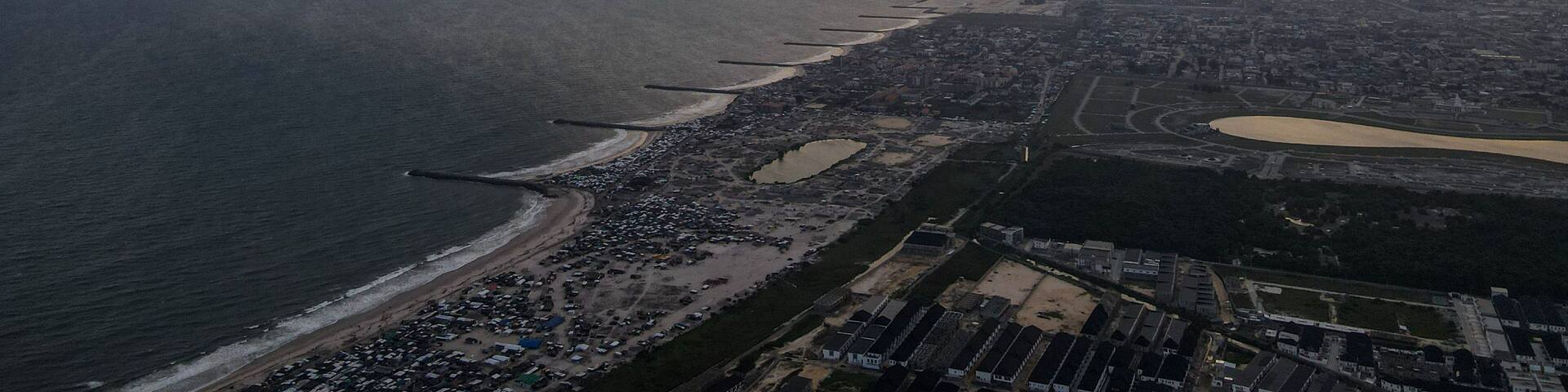 An aerial image of the city of Lekki, Lagos showing the coast line