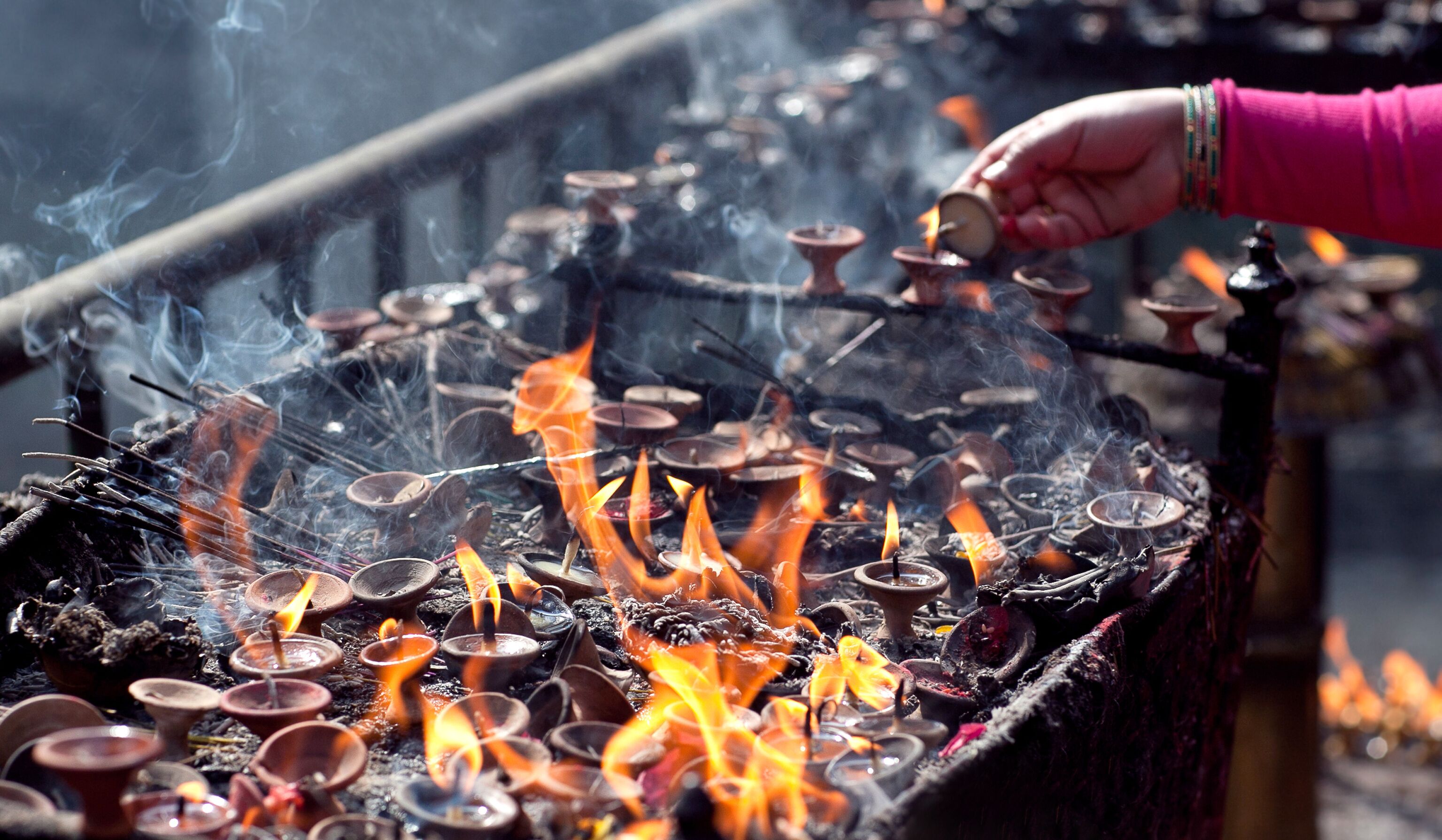 Offering candles for Puja ceremony, Nepal