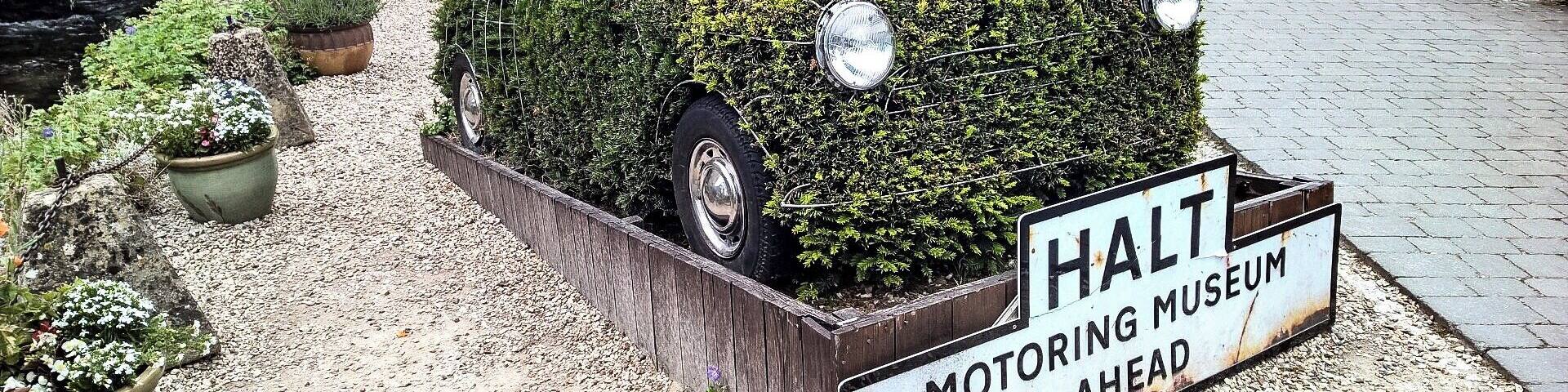 Very cool town in the Cotswolds. This car is at the entrance to the car museum in Bourton on The Water.