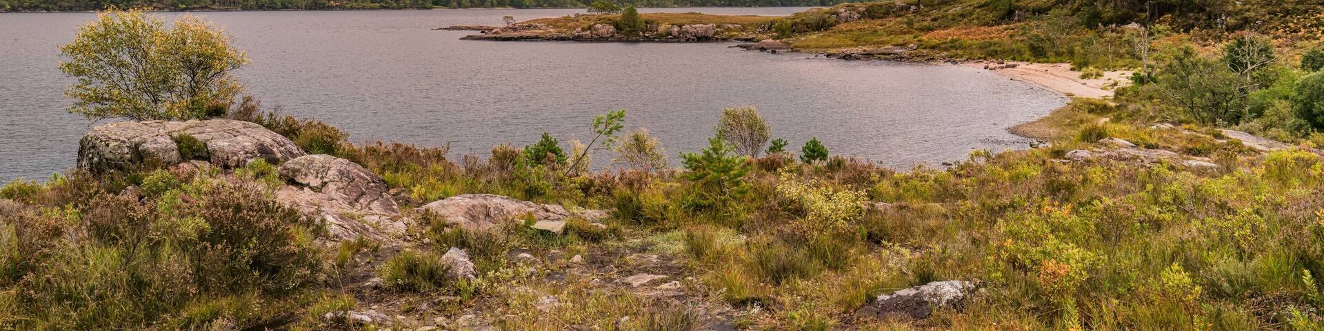 An early autumn Scottish morning hike along Loch Maree in Furnace, Achnasheen, UK