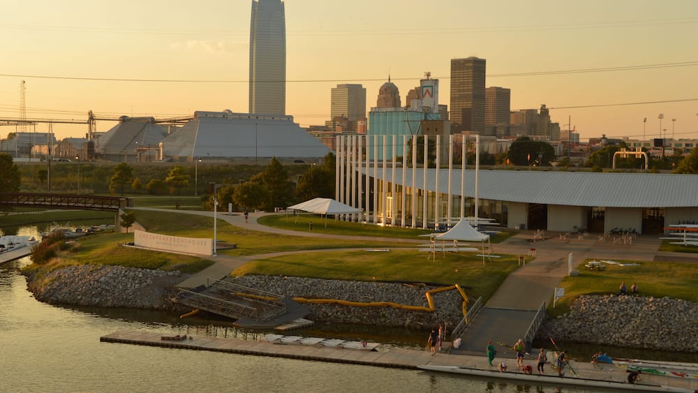 The riverside and architecture in Oklahoma City in the Midlands, United States