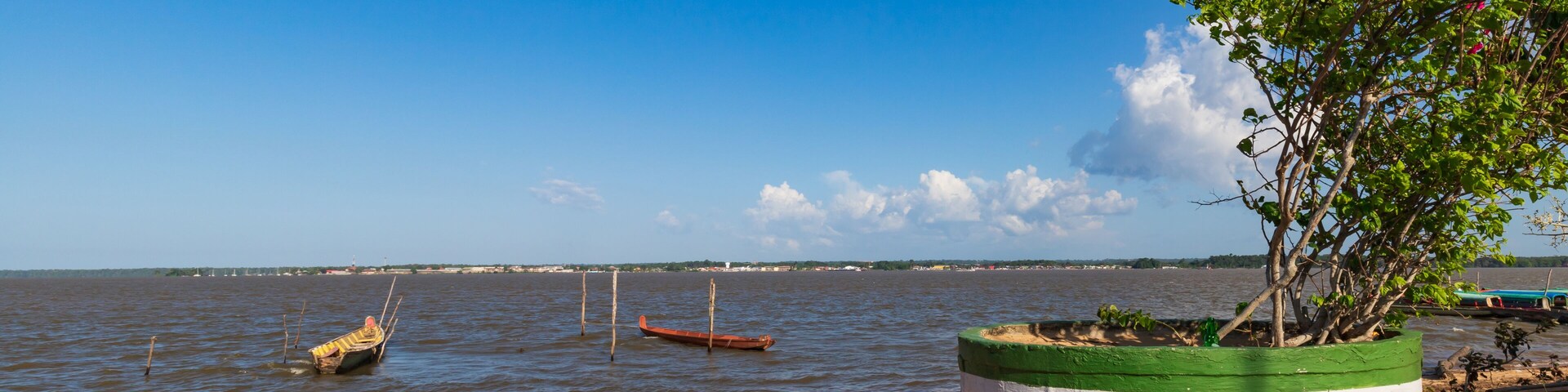 Albina, Suriname - September 2020: Flag Of Suriname Painted On Plant Pot At The French Guiana Border.